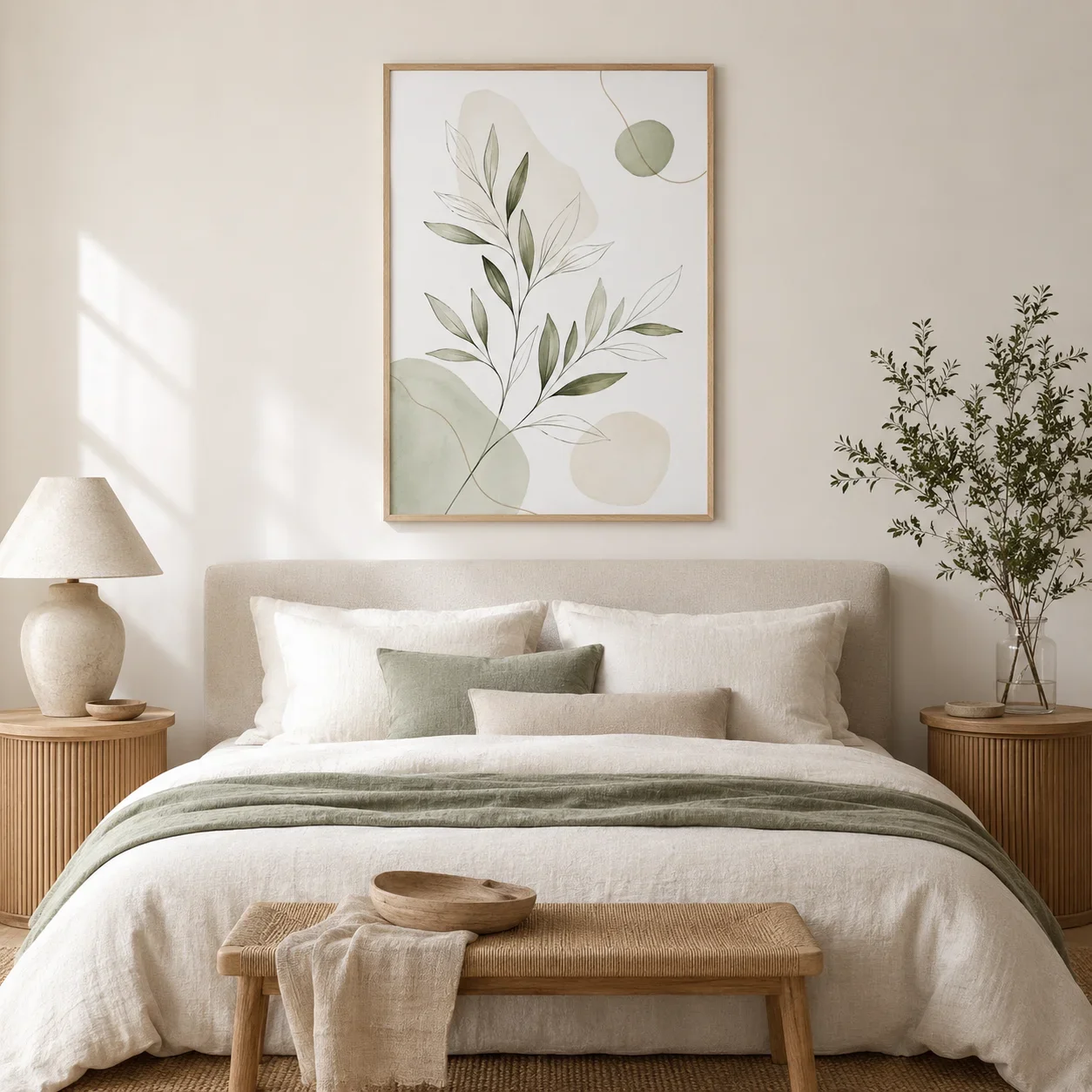 Multiple sizes 1pc frameless Canvas Painting,Original Nordic Minimalist Abstract Canvas Wall Art Decor Beige Botanical Sun Boho
