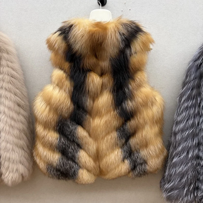 2026 New Autumn Winter Women's Genuine Real Fox Fur Vest Coat Fur Jackets Casual Short Thick Warm Luxury Waistcoat Outwear