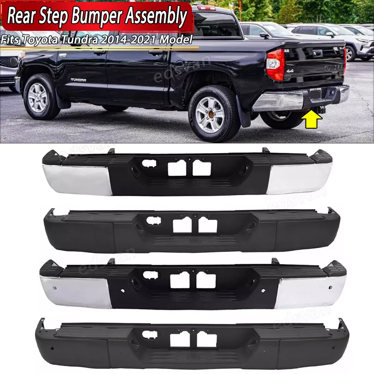 

Replace for TO1103122 Toyota Tundra Rear Step Bumper 2014 2015 2016 2017 2018 2019-2021 Rear Bumper Assembly with Sensor Holes