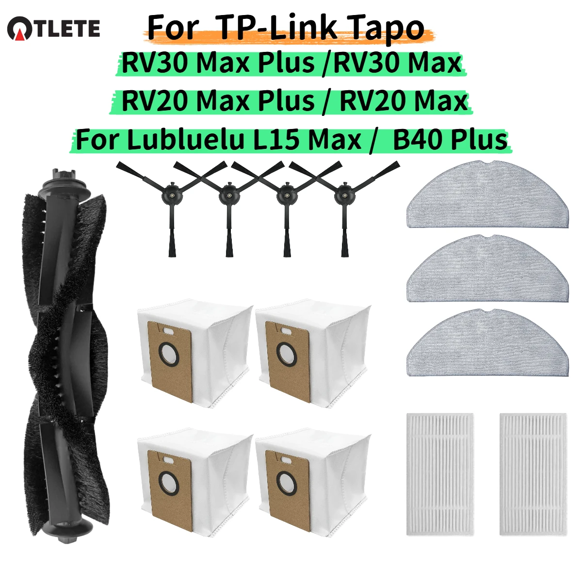 Compatible For ( TP-Link Tapo RV30 Max Plus / RV20 Max Plus /  Lubluelu B40 Plus / Lubluelu L15 Max) Brush Filter Mop Parts