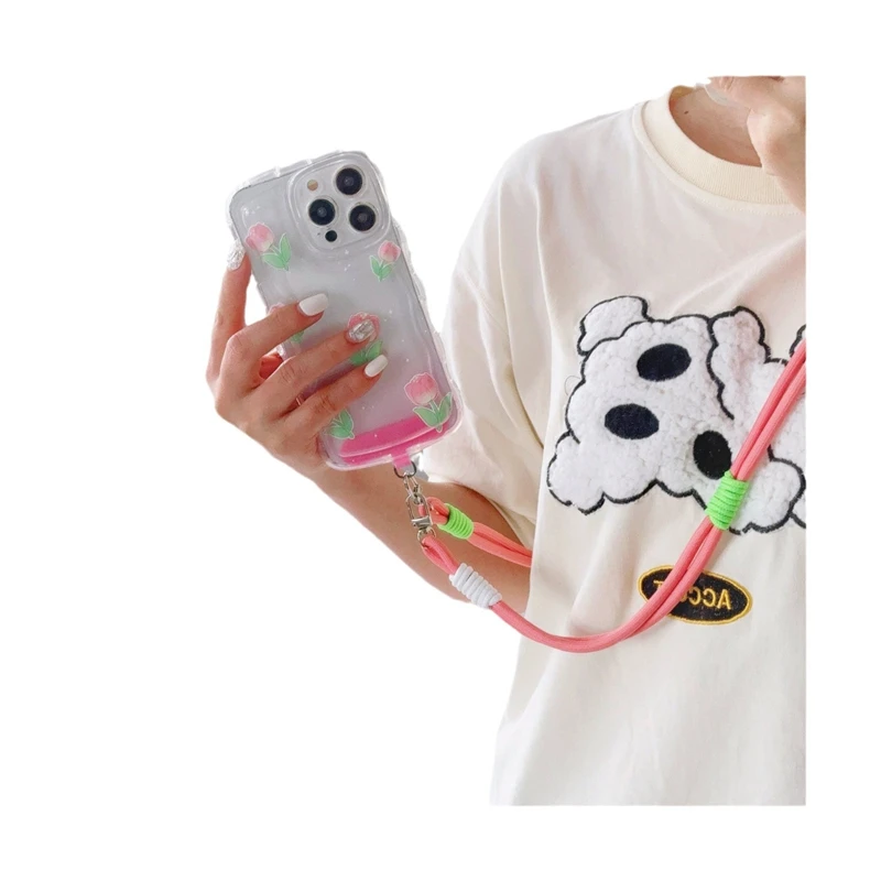 Mobile Phone Lanyard Cross-body Carryable Lengthening Anti-lost Mobile Phone Chain Versatile Contrasting Color Double Ring Knot