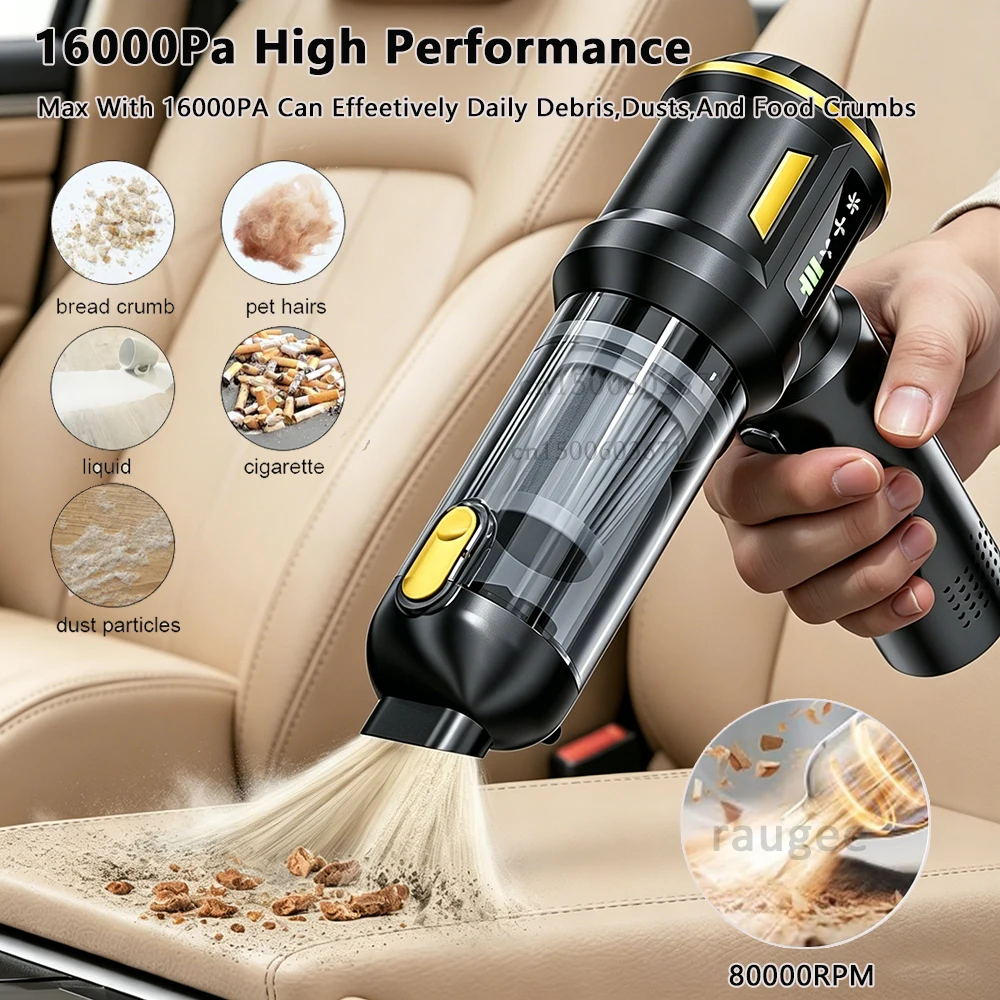 Portable Vacuum Cleaner Wireless For Multi Purpose Car Vacuum Cleaner Household 16000PA Handheld Pump with Digital Display