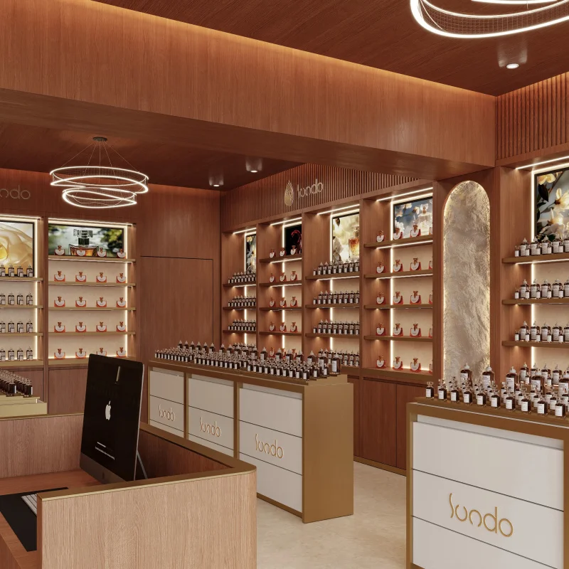 custom.High End Custom Perfume Interior Design 3D Rendering Retail Shop Furniture Cosmetics Fragrance Display Fixtures