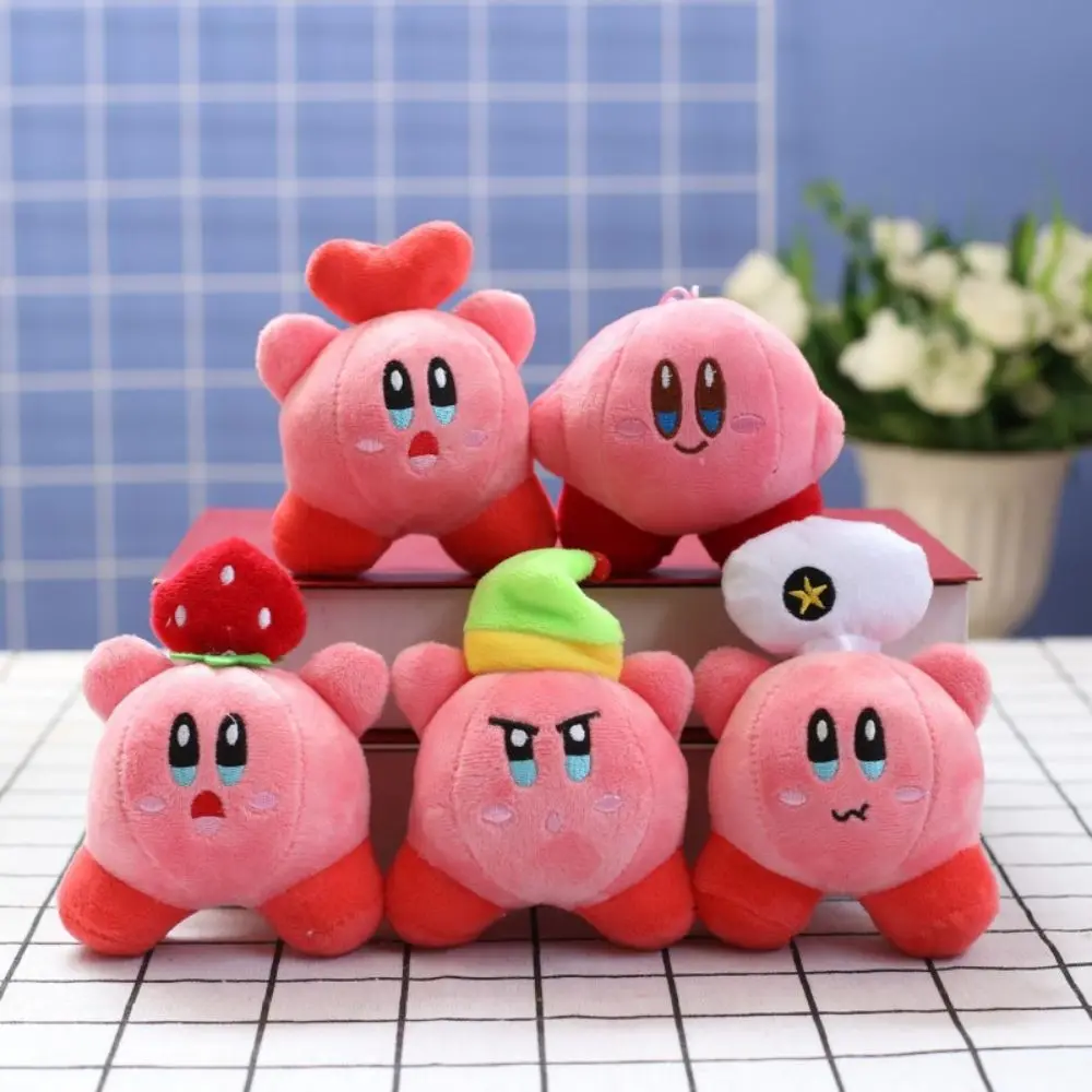 13cm Pink Kirby Anime boneka tas sekolah liontin kecil gantungan kunci boneka kartun Aksesori dekorasi ulang tahun Natal