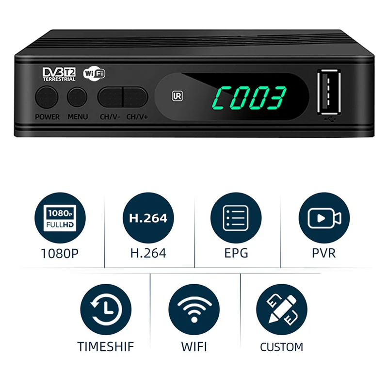 ABMF-HEVC DVBT2 H. 264 DVB-T2 موالف التلفزيون الأرضية استقبال الأقمار الصناعية جهاز فك التلفزيون الرقمي HD صناديق التلفزيون USB فك التشفير