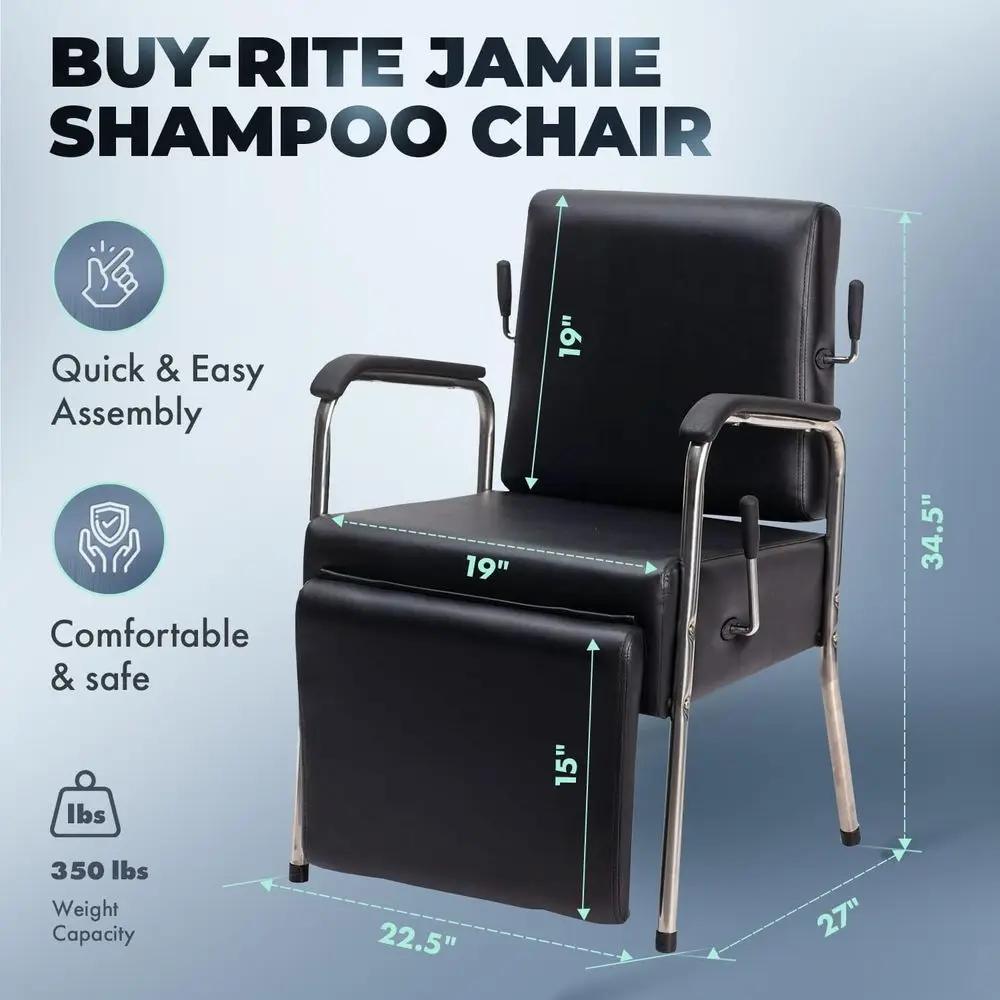 เก้าอี้สระผมปรับเอนได้แบบควบคุมด้วยมือจับของเจมี่ พร้อมที่พักเท้า - เบาะหนานุ่ม ที่วางแขนแข็งแรง ทนทาน เฟอร์นิเจอร์ร้านเสริมสวยสำหรับมืออาชีพ