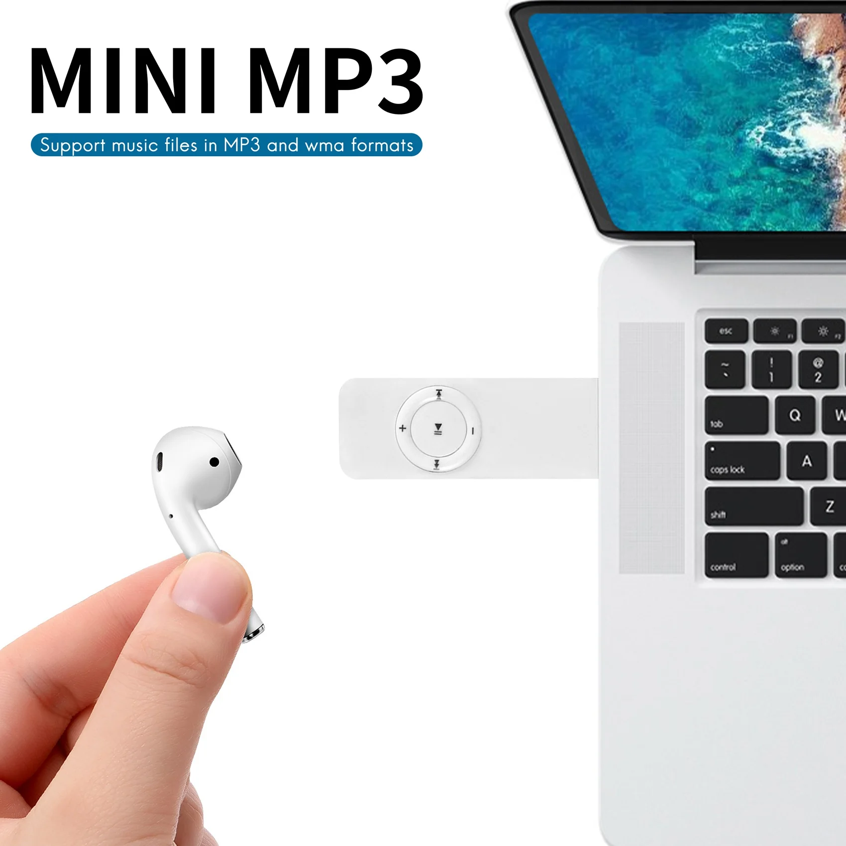 Portable USB Sport U Disk Mini Mp3 Music Player Support 32GB TF Card(white)