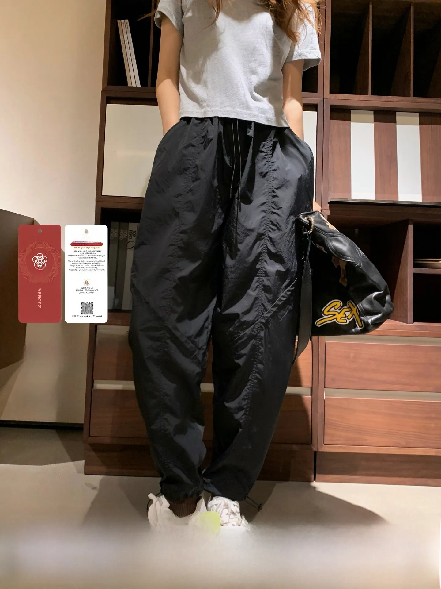 

Быстросохнущие дышащие повседневные нейлоновые брюки с защитой от солнца и завязками, женские свободные брюки с удобным эластичным поясом