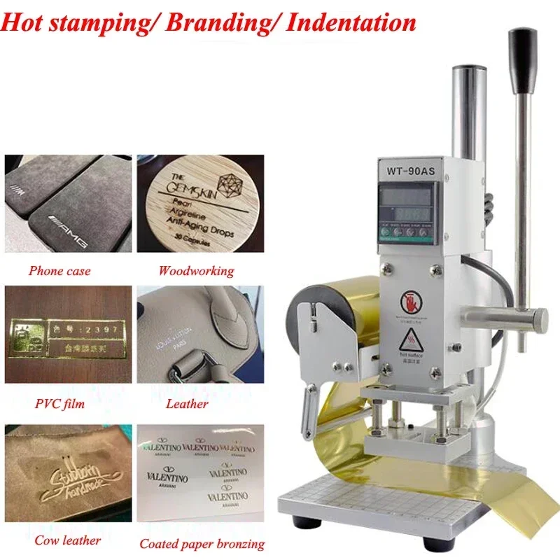 Nouvelle Machine de bronzage manuelle, Machine de presse de logo d'estampage de gaufrage de cuir, de papier et de bois avec Machine d'estampage à chaud CE WT-90