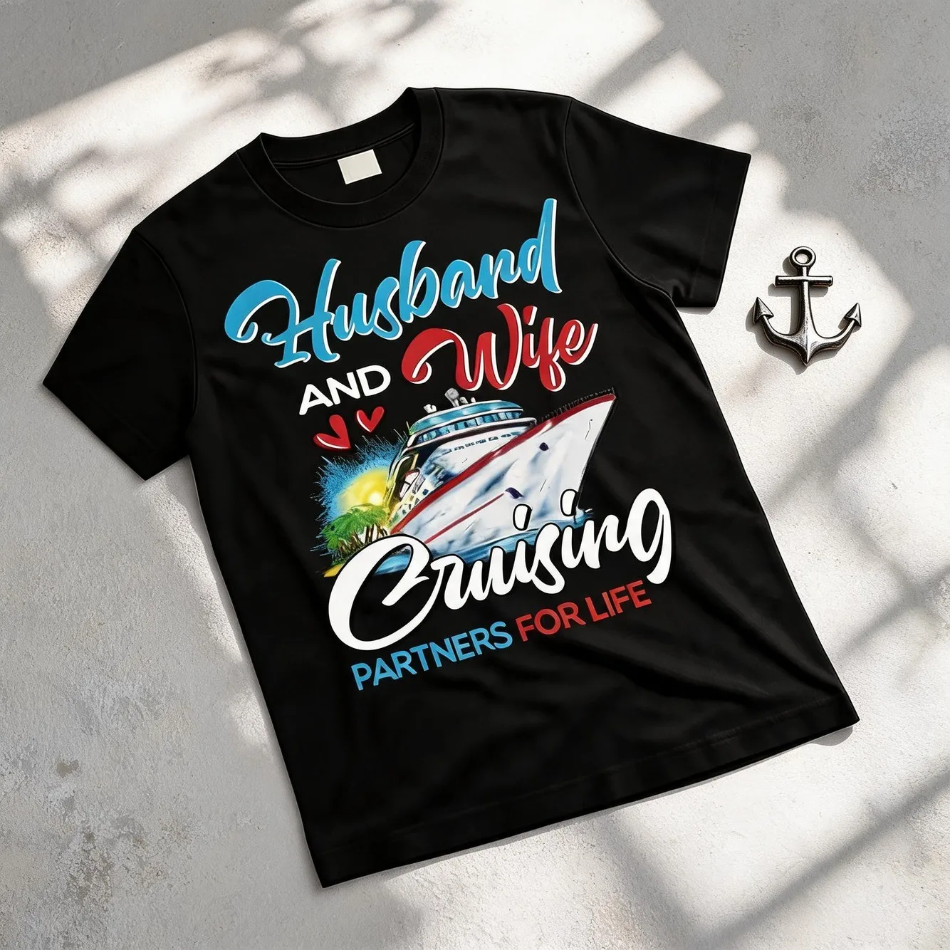 Husband And Wife Cruise Matching T Shirtsame Style For Men And Women 2025 Summer Short Sleeved Printed T Shirt Pure 220G