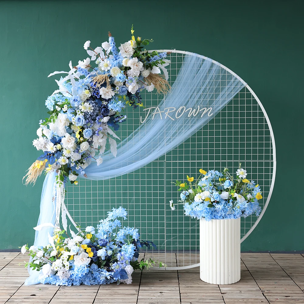 Artificial Flowers Wedding Decoration Custom High Quality Blue Fake Floral Arrangement W2.4ft Rose Wildflowers Runner HY2293