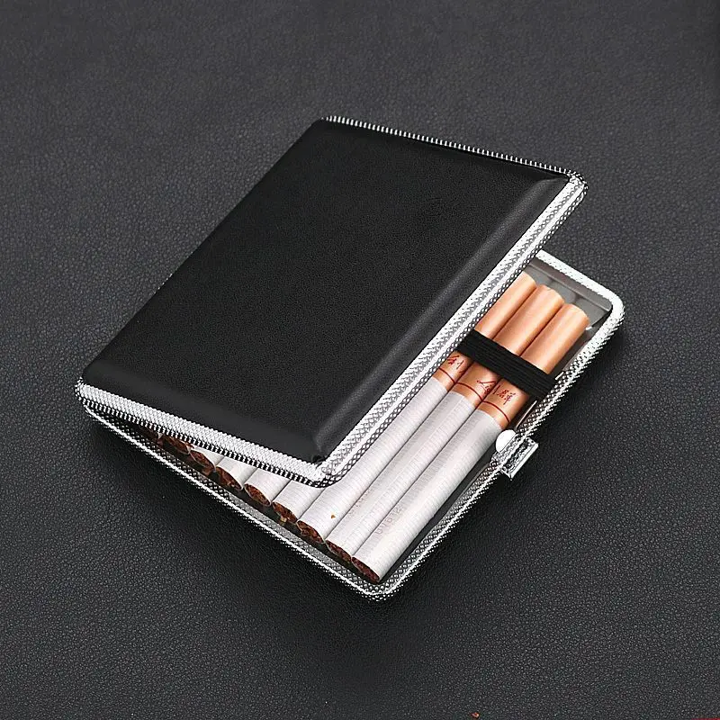 1PC Double Open Leather Cigarette Box Stainless Steel Tobacco Holder Case Container for 20 Sticks Cigarettes Smoking Tool