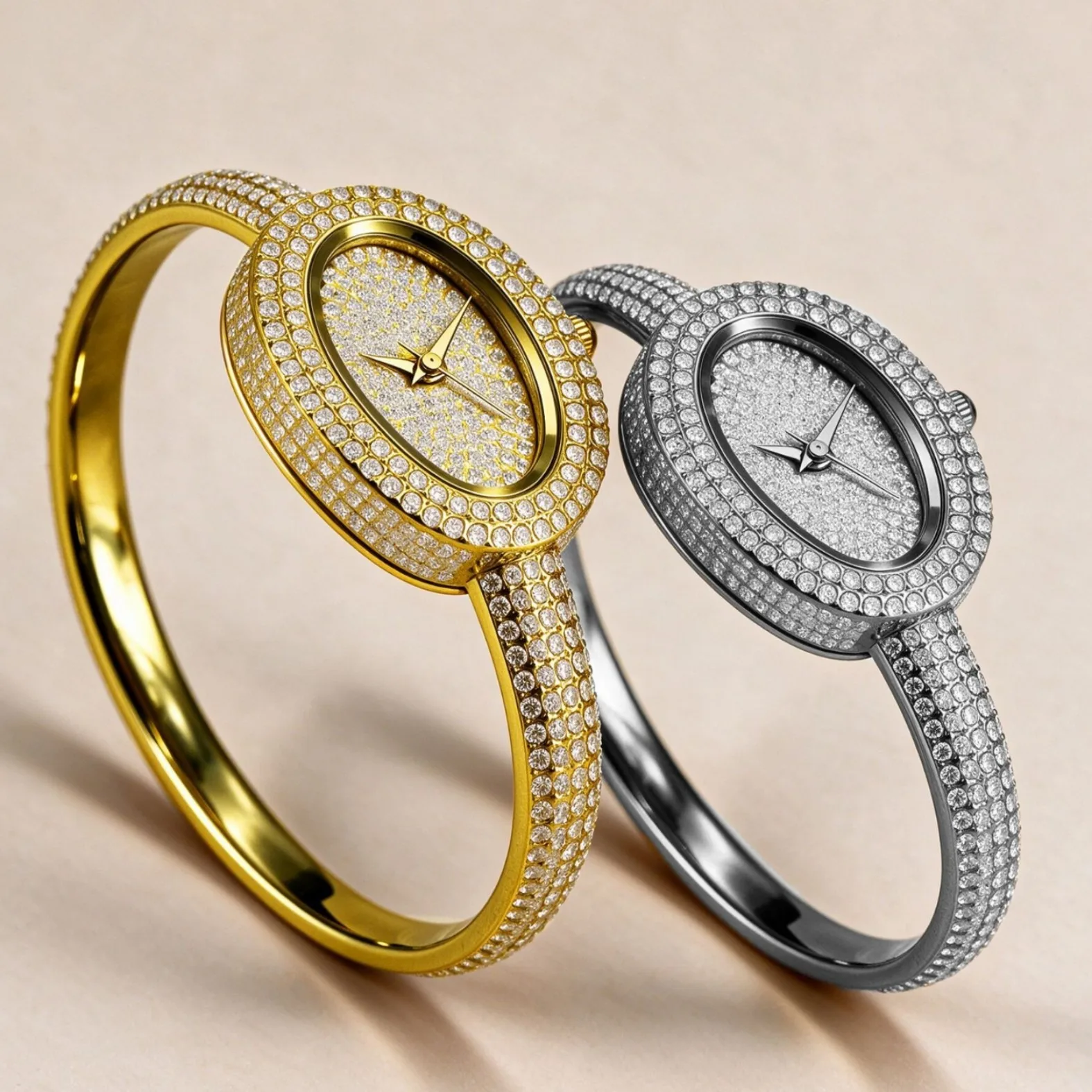 Luxury Women Diamond Quartz Watch Full Rhinestone Oval Dial Gold Bracelet Watches Fashion Crystal Bling Ladies Wristwatch Gift