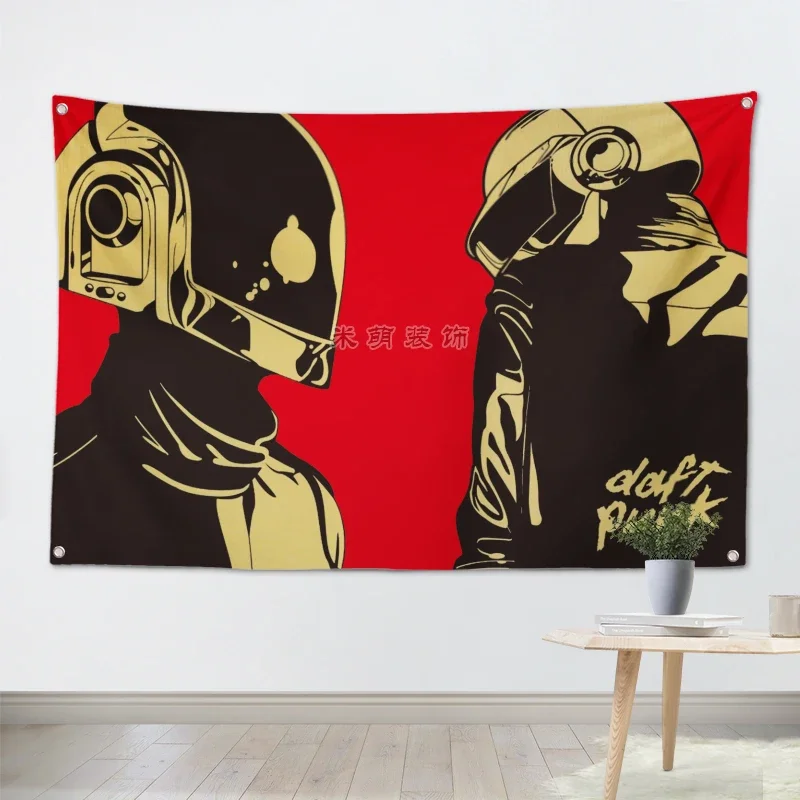 DAFTPUNK Rock Band Hanging Art Waterproof Cloth Polyester Fabric 56X36 inches Flags banner Bar Cafe Hotel Decor