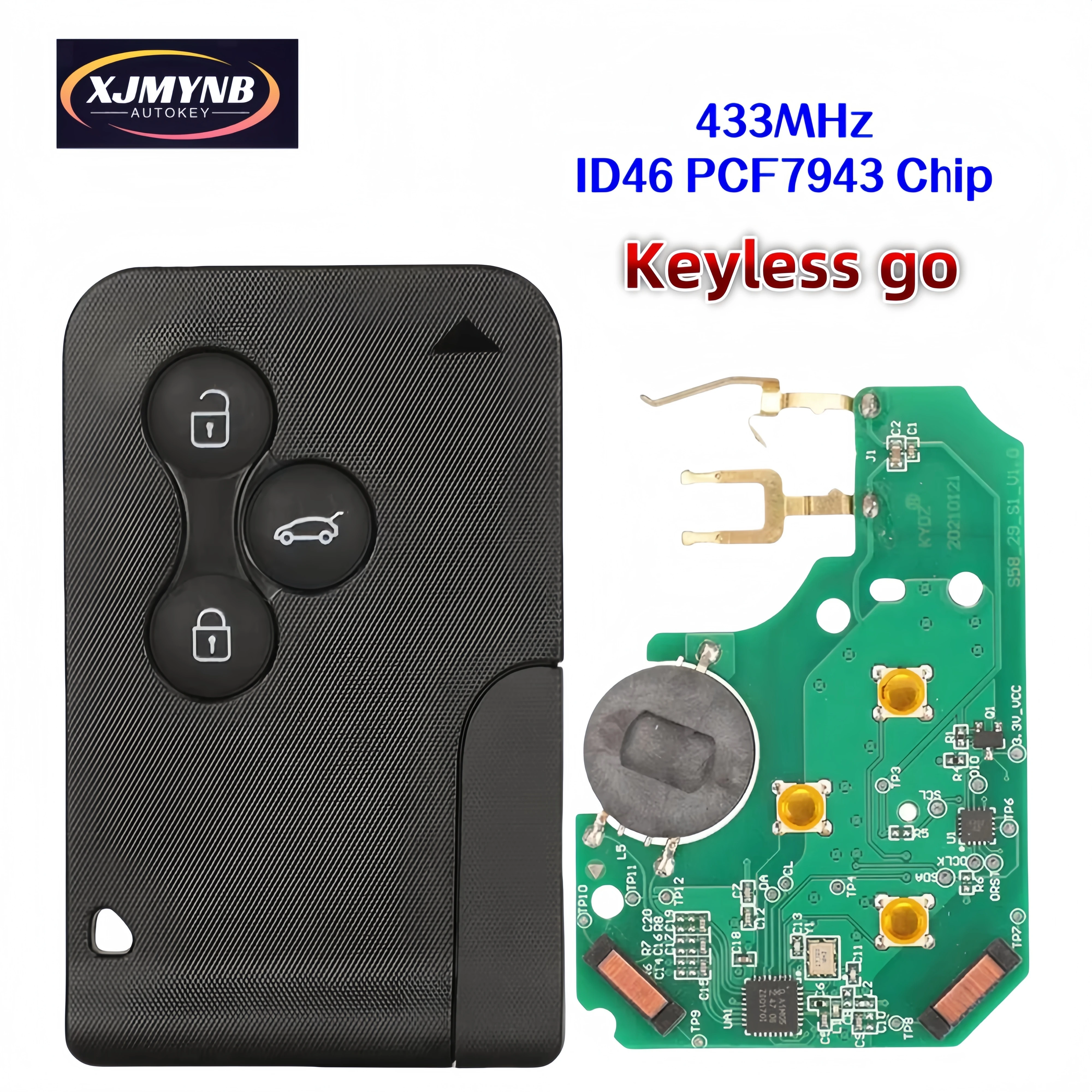 

XJMYNB PCF7943 Chip 434MHz Keyless go Smart Remote Control Car Key For Renault Clio Logan Megane 2 3 Koleos Scenic 3 Buttons