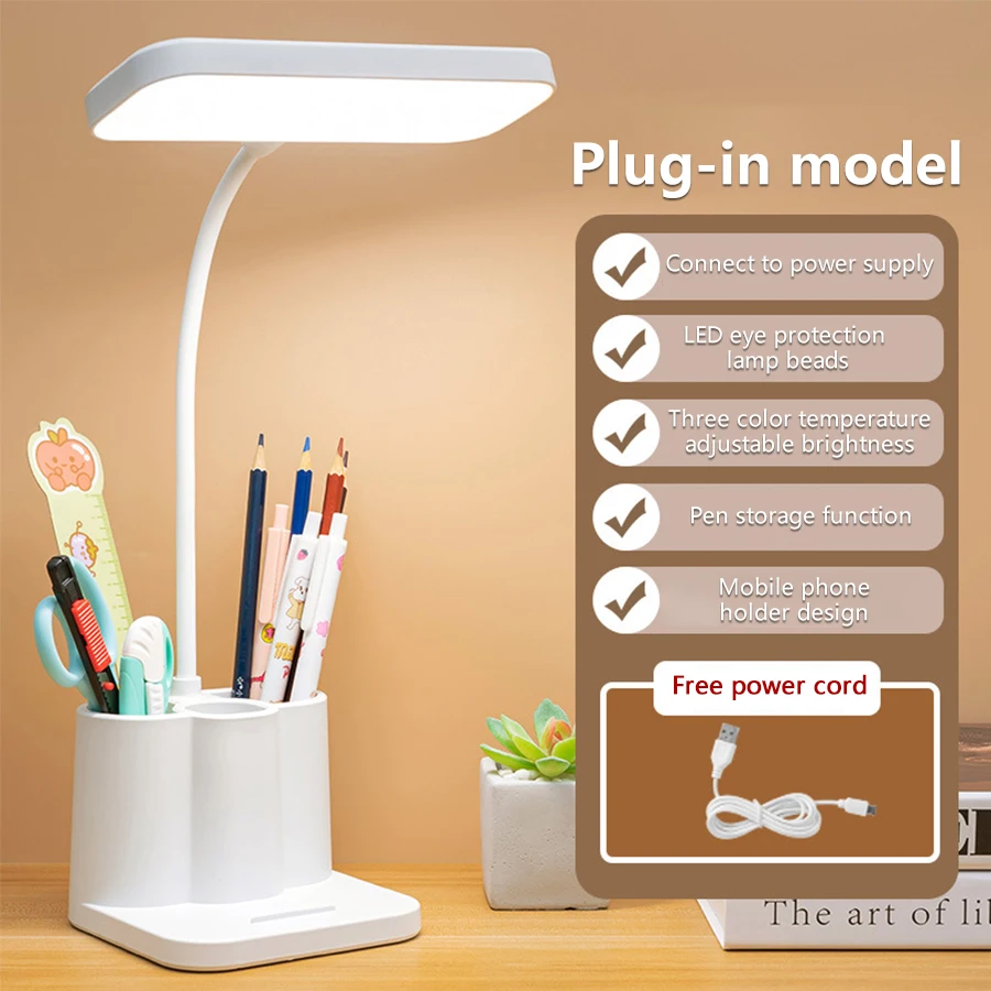 Rechargeable Multi Functional LED Desk Lamp Touch Dimmable Eye Protection Table Lamp Learning Light Reading Lamp with Pen Holder