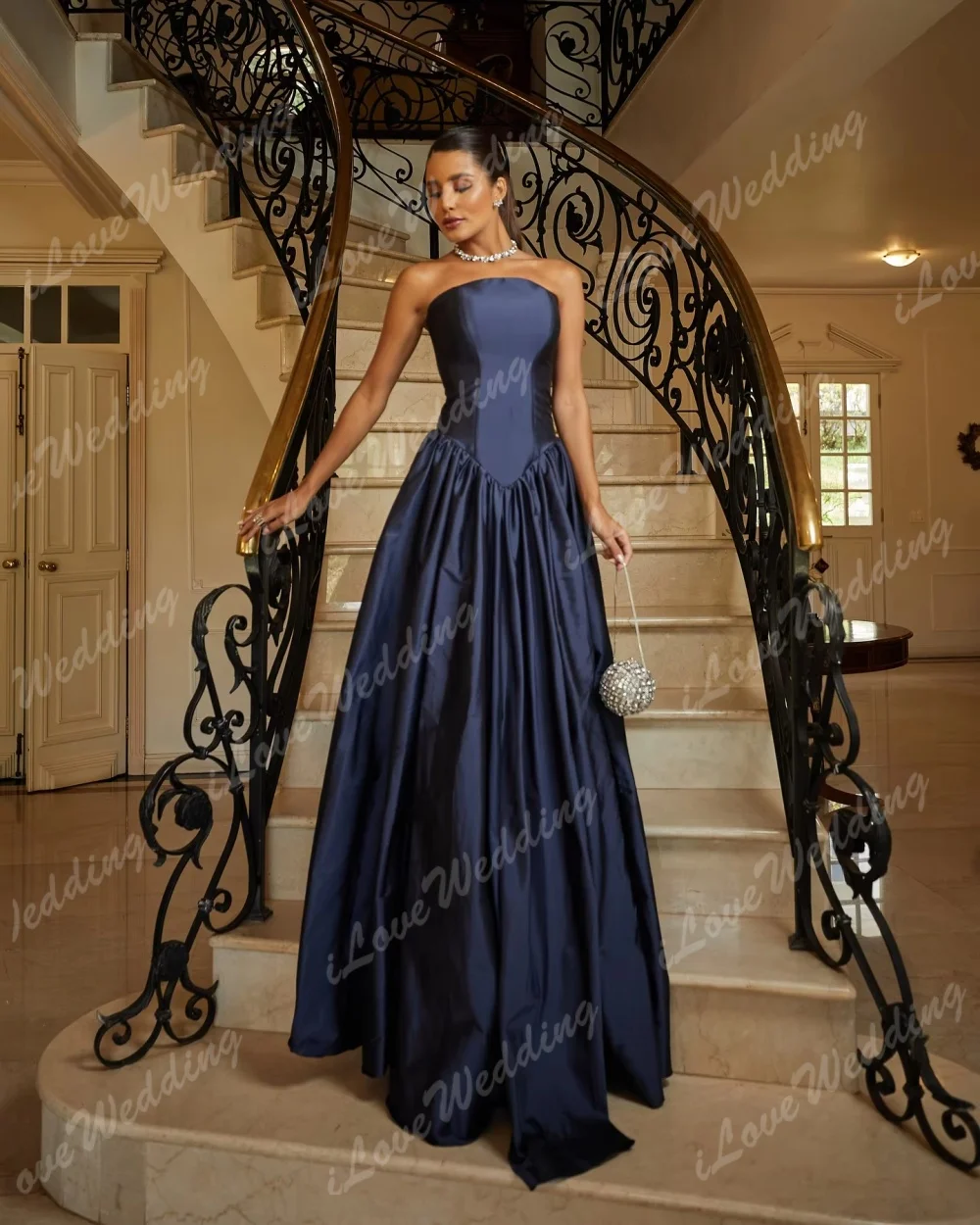 

Navy Blue Satin Evening Dress 2025 Strapless Sleeveless Floor Length Long Prom Gown Multi Occasion Party Formal Dress Customized