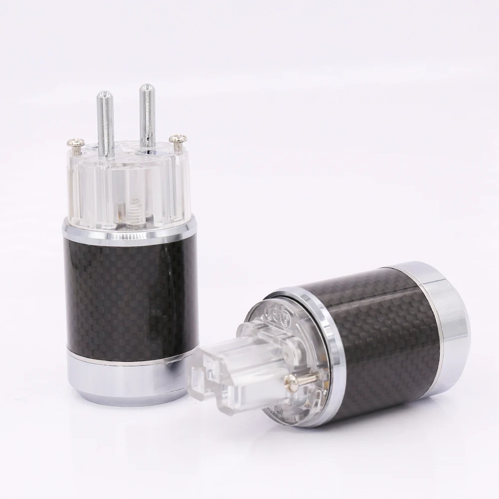 

Carbon Fiber Rhodium Plated EU Schuko Power Plug Male+ Female Power Connector hifi