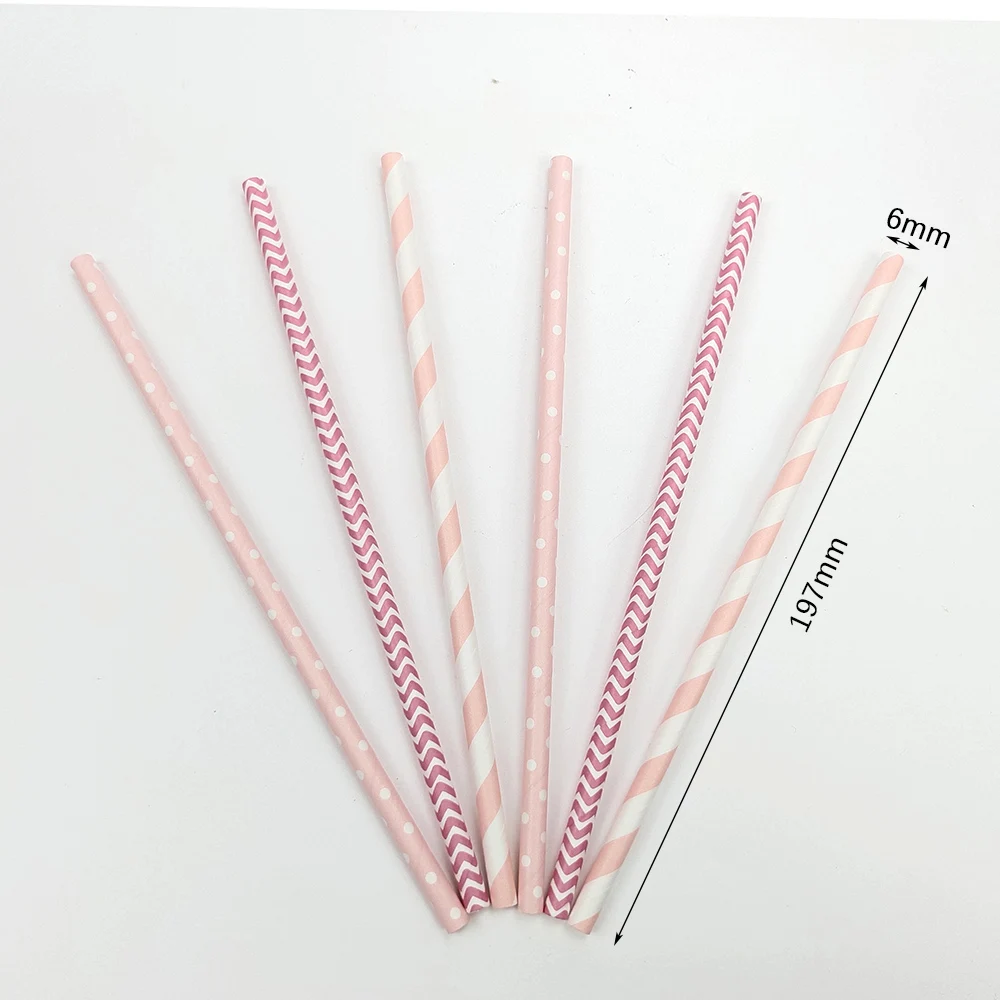 25pcs Pink Paper Straws Disposable Tableware Drinking Straw Wedding Birthday Party Supplies Party Decoration Kids