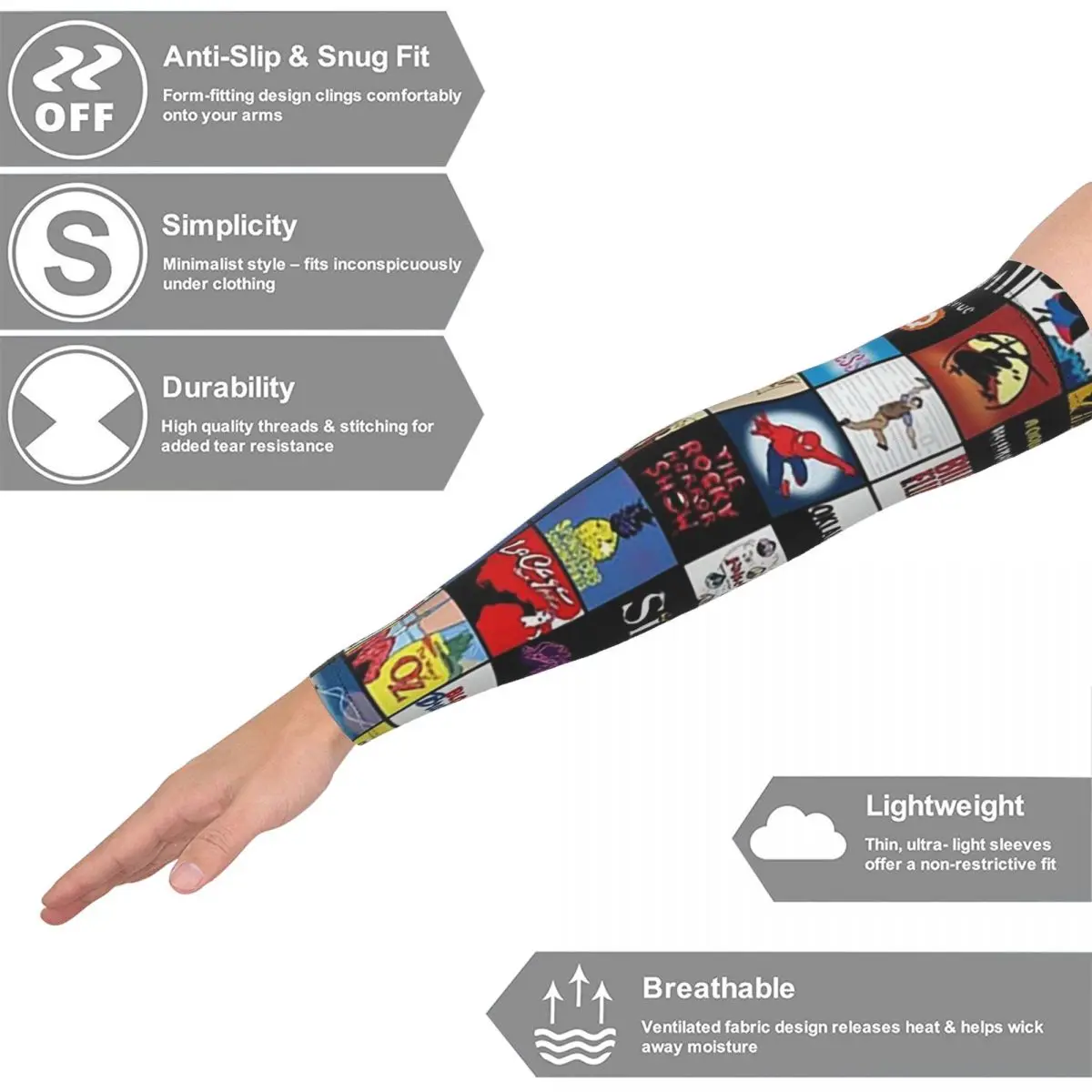 شعارات المسرح الموسيقي من برودواي - أكمام أذرع تبريد خارجية مرسومة يدويًا، غطاء حماية من الأشعة فوق البنفسجية للشمس، أكمام وشم صيفية لركوب الدراجات