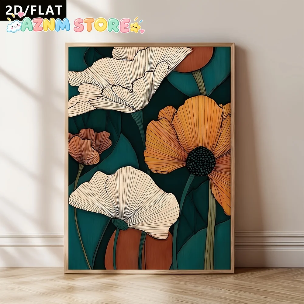 2D Flat, 1pc Retro Floral Canvas Wall Art Poster - Vintage Botanical Painting Suitable for Home, Office, Decor, Pre-Stuck Adh