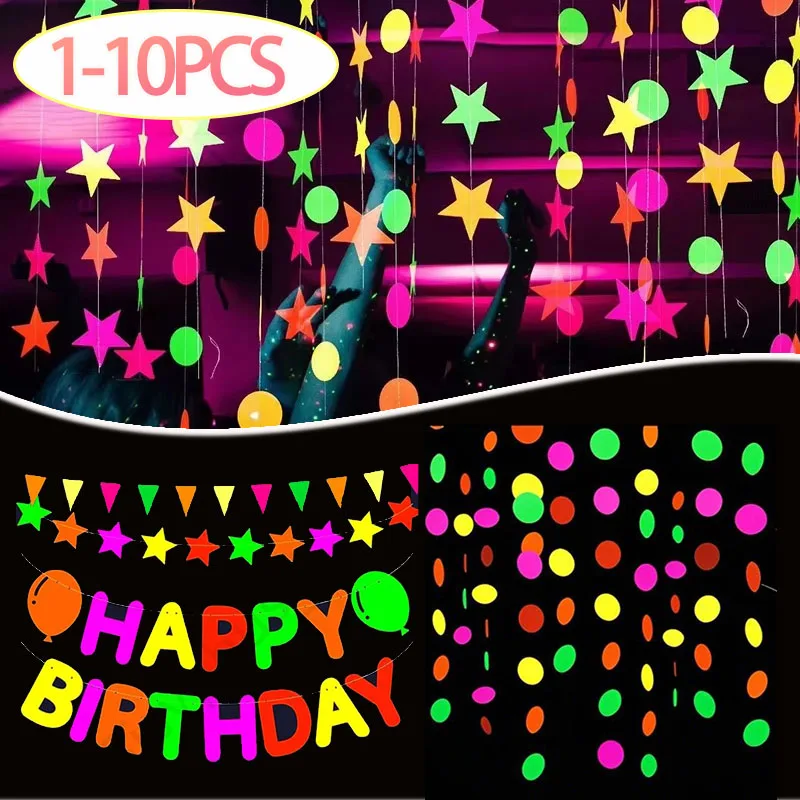 1-10PCS Fluoreszierende Papier Banner Party Dekoration Fluoreszierende Hängende Ornamente Stern Kreis Konfetti für Geburtstag Dekor Liefert