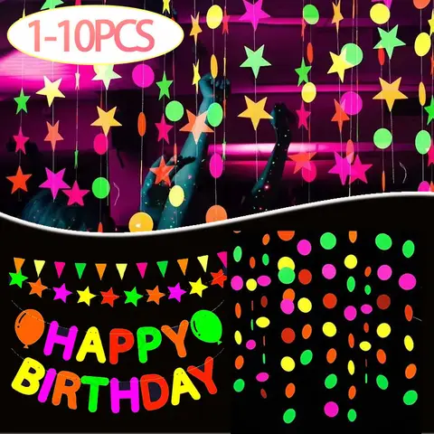 1-10PCS 형광 종이 배너 파티 장식 형광 매달려 장식품 스타 서클 색종이 생일 장식 용품