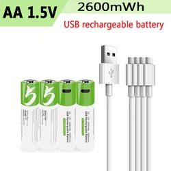 High capacity 2600mWh 1.5V AA USB rechargeable li-ion battery for remote control mouse small fan Electric toy battery+Cable