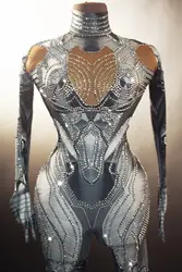 Mono de actuación de diosa de nueva tecnología, traje de Catsuit de manga larga con diamantes brillantes para mujer, Dj, cantante, fiesta de graduación, trajes Zentai