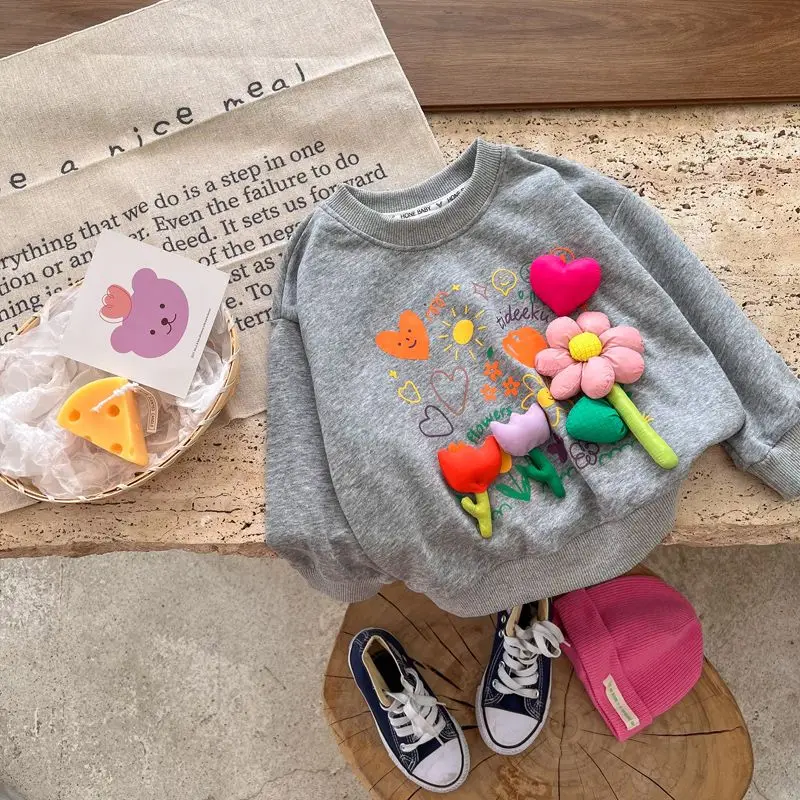 

Kids Girls T-shirt Bottoming Shirt Spring and Autumn New Children's Baby Pullover Sweater Casual Versatile Flower Top