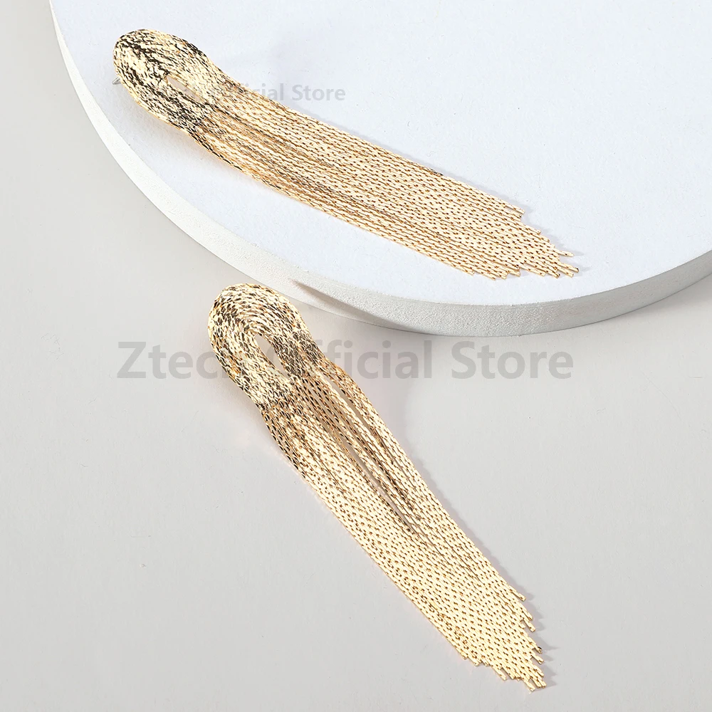 Luxury Gold Color Long Tassel Dangle Earrings For Women Vintage Design Elegant Ethnic Accessories Gorgeous Statement Jewelry