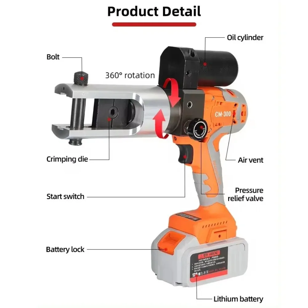 Cordless Portable Electric Hydraulic Crimping Tool 2 In 1 Cable Cutter For Copper Aluminum Wire Terminal