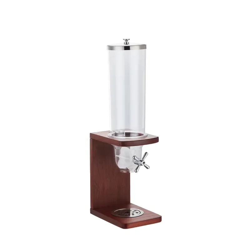 for Stainless Steel Dry Food Dispenser for Bulk Coffee Beans Cereal and Nuts Featuring PC Barrel and Wood Base for Buffets