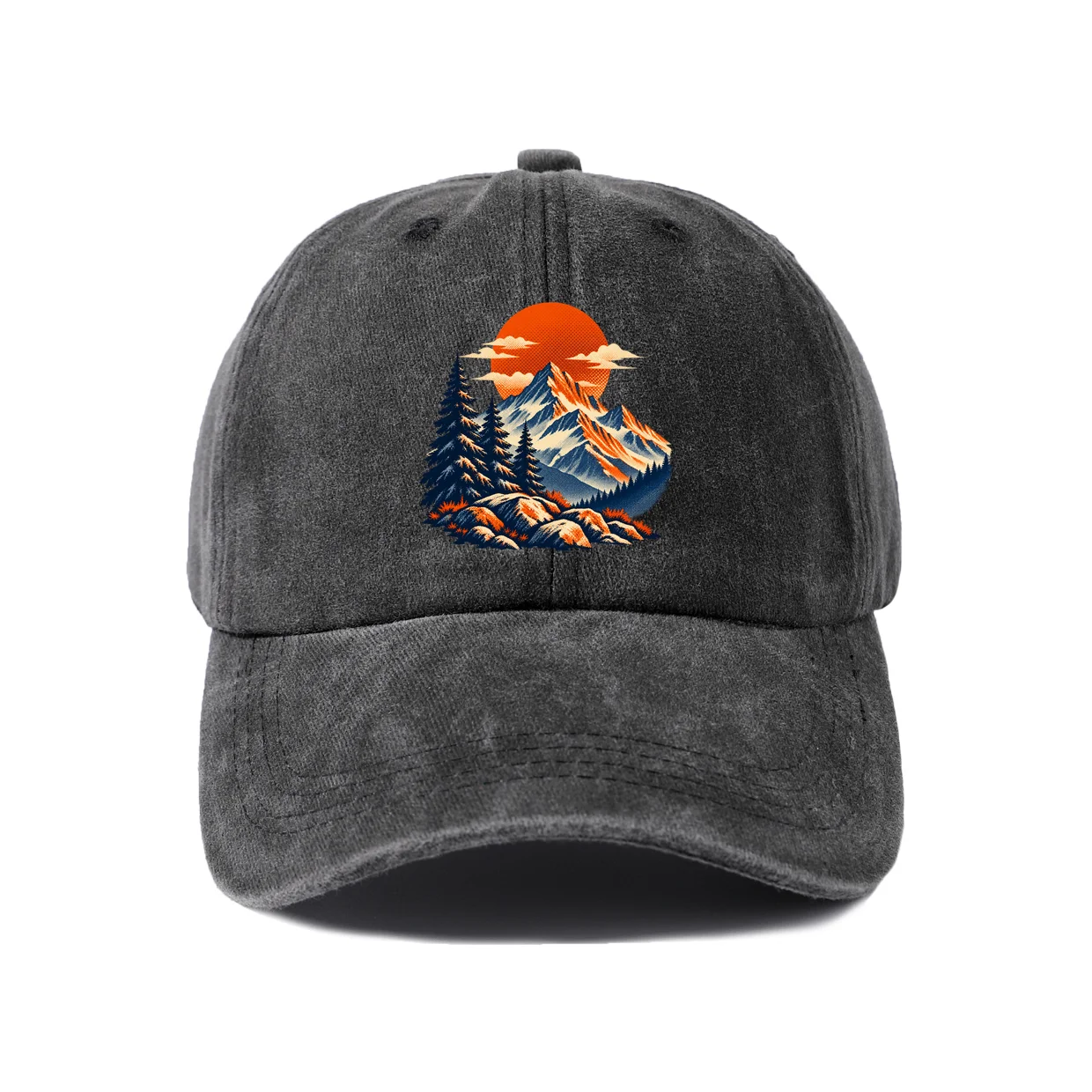 Coastal Mushroom Scene Graphic Baseball Cap, Vintage Washed Adjustable Unisex Dad Hat, Casual Gift