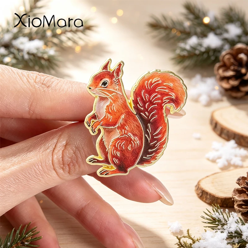 Cute Forest Animal Badge Red Squirrel Hiking Bird Enamel Pins Fashion Lapel Brooches Backpack Clothes Jewelry Gift for Friends