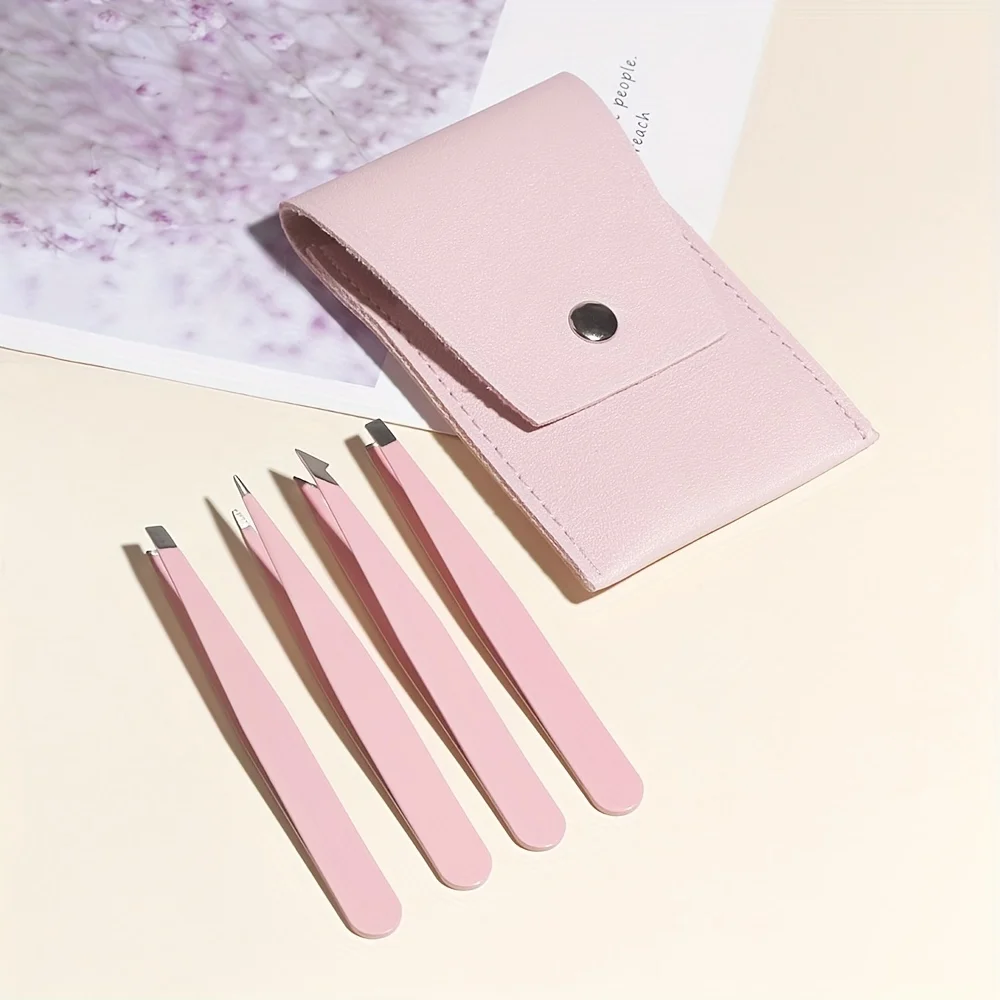 4pcs Professional Stainless Steel Eyebrow Tweezers Set for Women - Precision Facial Hair Removal,Splinter & Ingrown Hair Removal