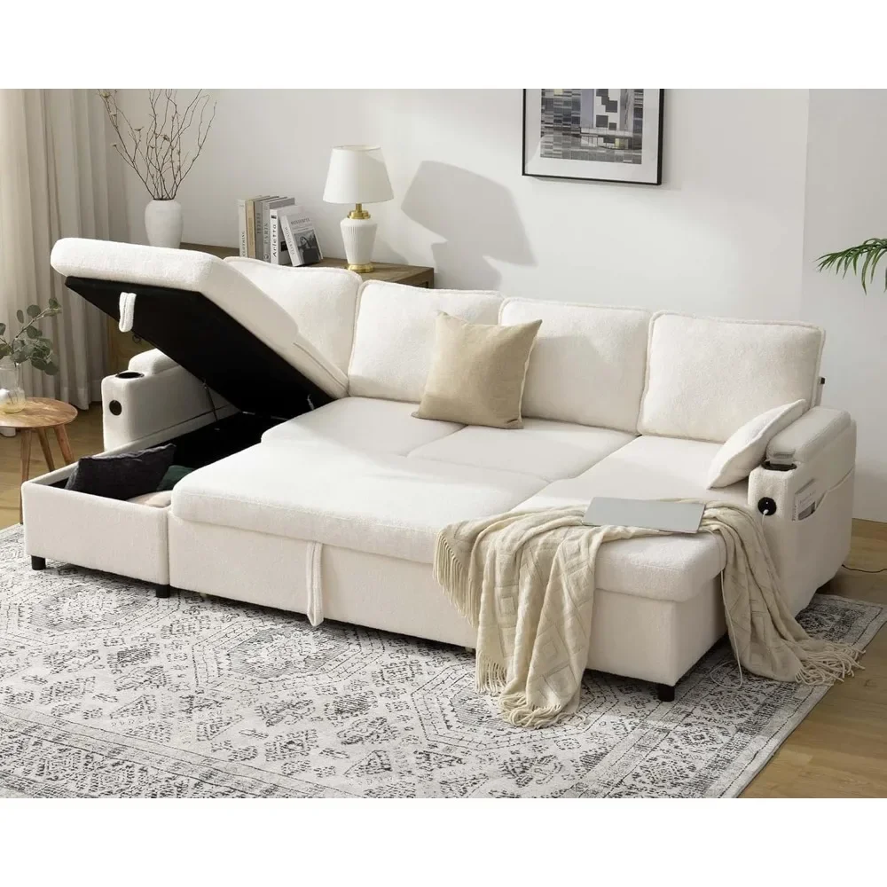 Sofa Bed Sleeper Sofa Pull Out Couch with Double Storage Chaise,Sectional Couch  LivingRoom,UShaped Couch with Removable Covers