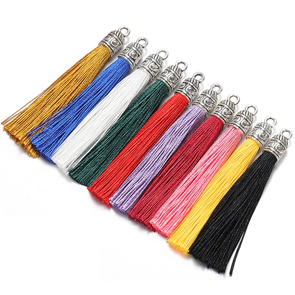 10pcs 5cm Polyester Tassel with Caps Tassels Pendants DIY Earrings Charm  Cellphone Straps For jewelry Making Accessories