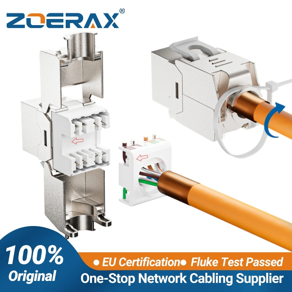 ZoeRax RJ45 CAT8 CAT7 CAT6A Keystone Jack Network Shielded Tool-Free Coupler 180 Degree Type Zinc Alloy Module Adapter Coupler