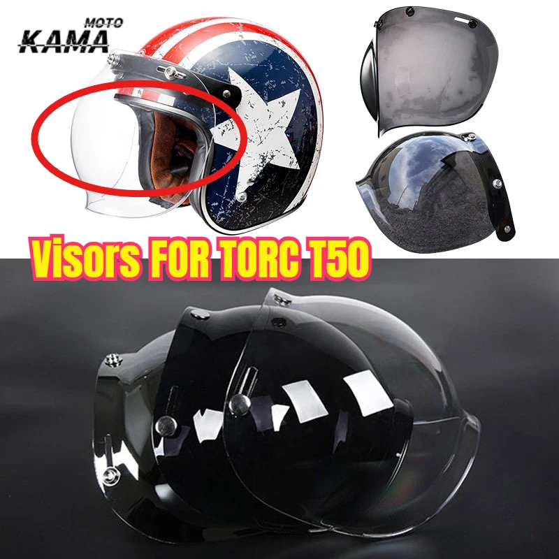 

Visors TORC T50 Motorcycle Helmet Lenses Three Button Lenses Retro Helmet Flying Helmet Bubble Mirror with Frame Bubble Mirror