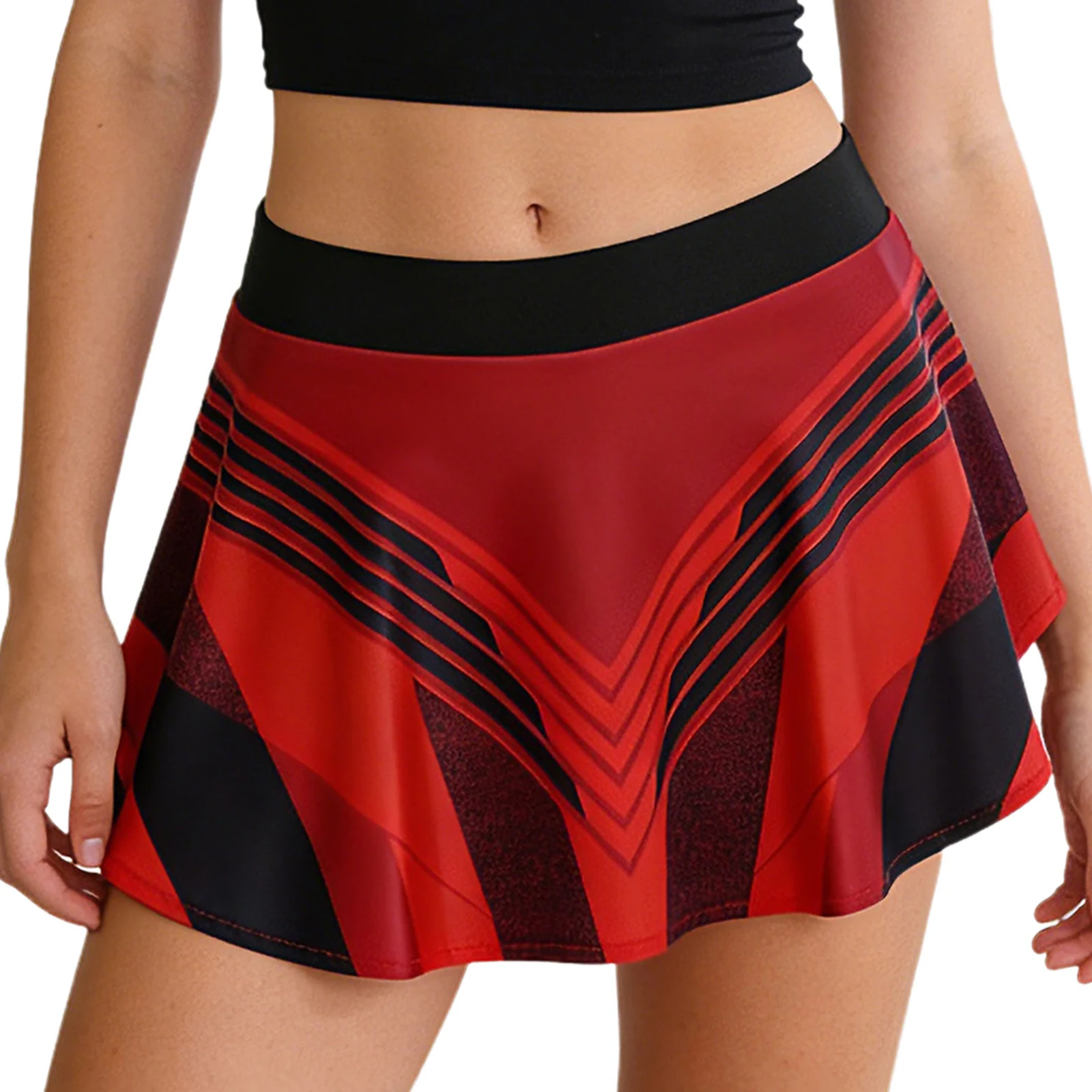 

Женская теннисная спортивная юбка с эластичным поясом, принтованными боковыми вставками и разрезом, мини-юбка со встроенными шортами для чирлидинга, танцев и тренировок