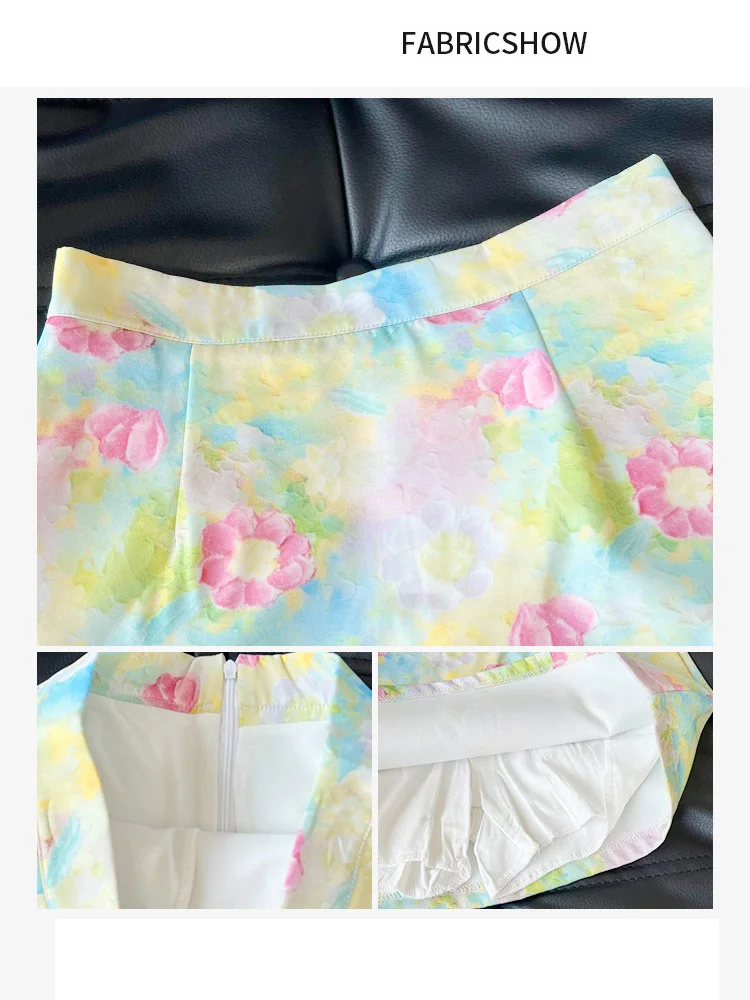 Women's Blue Floral Short Skirt 2025 New High Waist A-line Half Body Skirt Hip Wrapping Skirt Summer Thin Slim Fit Short Skirt