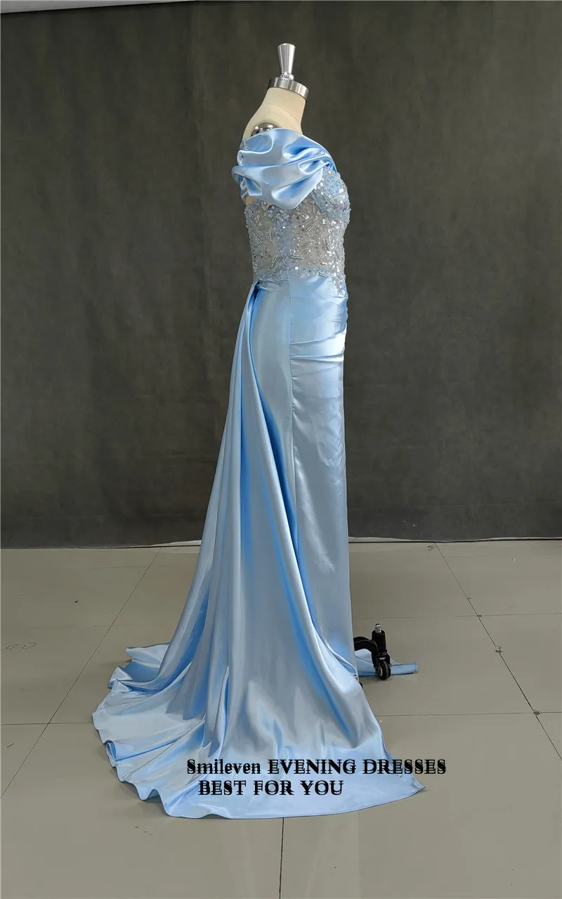 Smileven-Robe de Soirée Sirène Bleu Ciel à Paillettes, Tenue de Bal Personnalisée, Style Arabe Moderne, Fendue sur le Côté