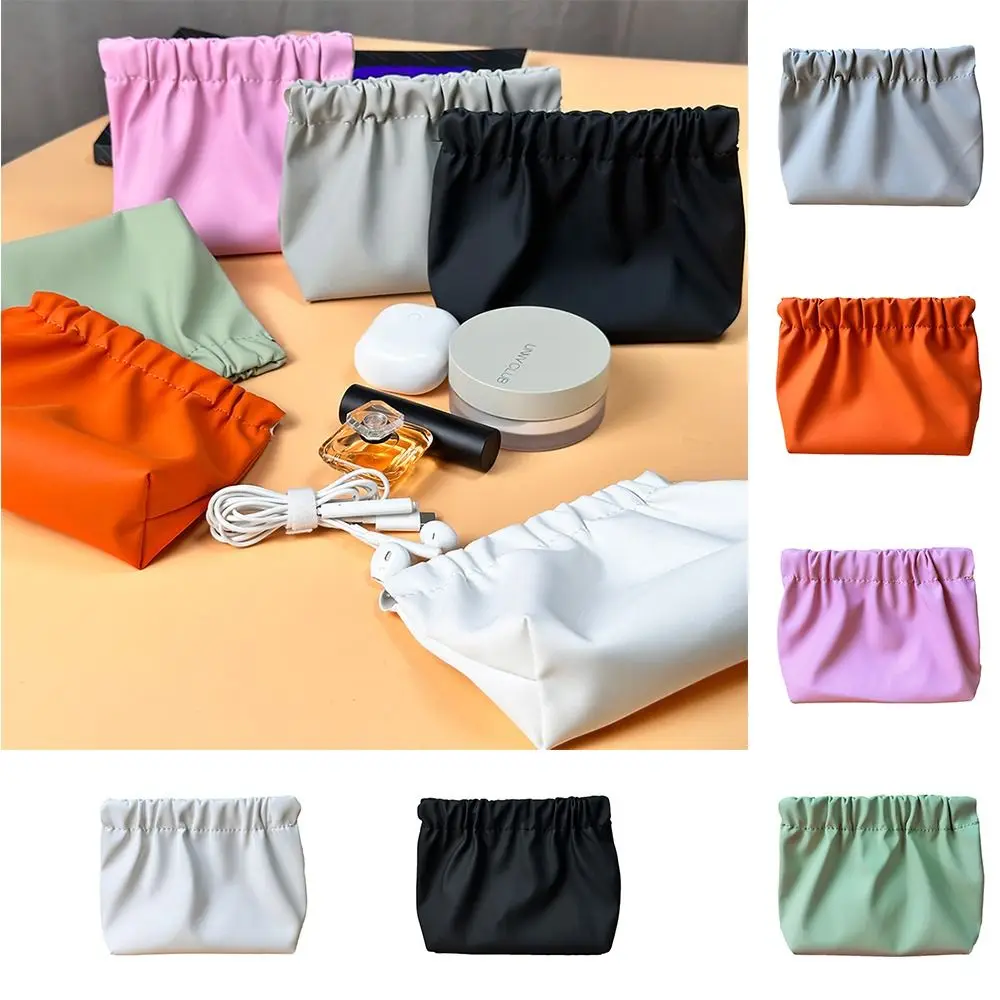 Self-closing Leaf Spring Bag Solid Color Large Capacity with Inner Partition Bag Wash Pouch Cosmetic Bag Travel