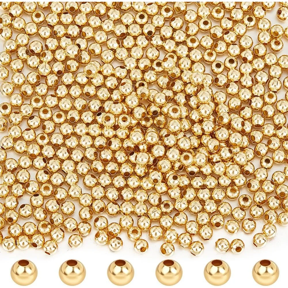 

500Pcs 24K Gold Plated Round Beads 4mm Stainless Steel Balls Beads for DIY Craft Bracelet Necklace Jewelry Making Supplies kit