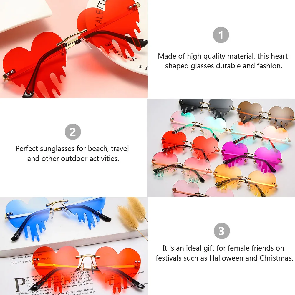 

Colorful Heart Shaped Sunglasses Women Fashion Beach Eyewear Stylish Glasses Lightweight Durable Fits Most Faces Outdoor Gifts