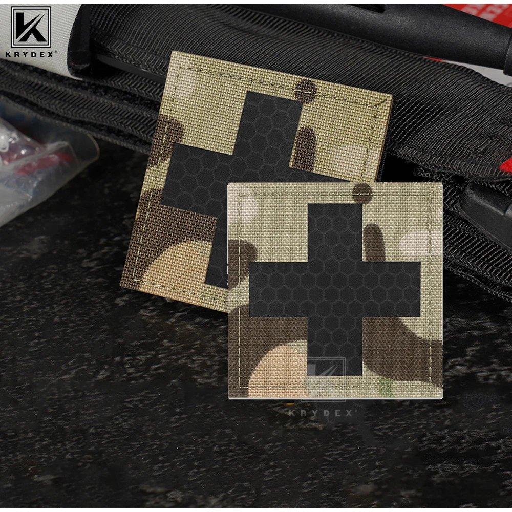 KRYDEX Lot de 2 patchs médicaux en forme de croix, badges de premiers secours, patchs réfléchissants d'urgence pour trousse de premiers secours (IFAK), 2x2 pouces