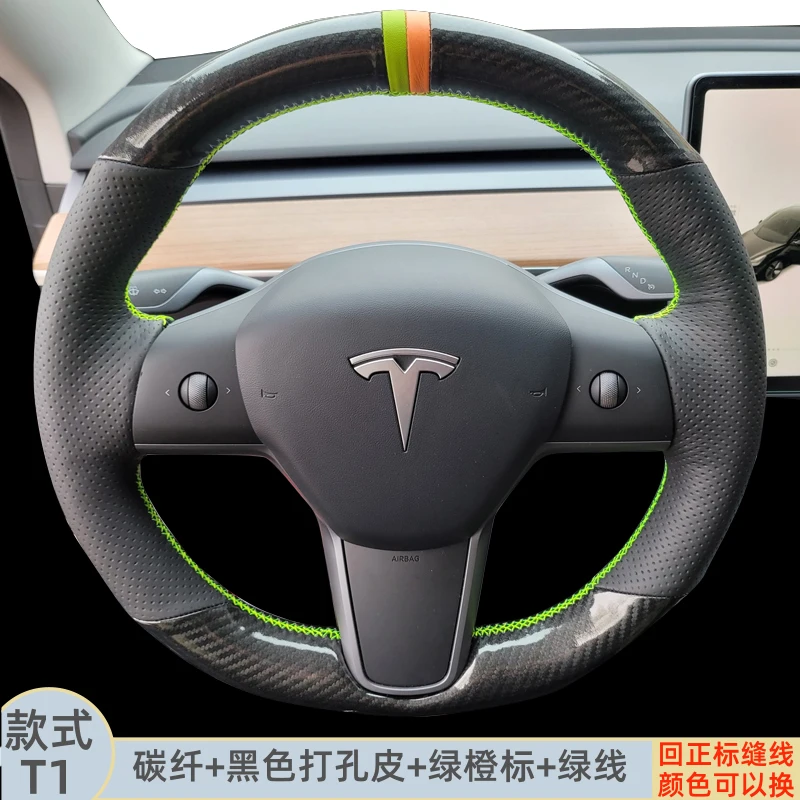 

Hand-Stitched Non-Slip Black Leather Suede Car Steering Wheel Cover For Tesla Model 3 2017 2018 2019 2020