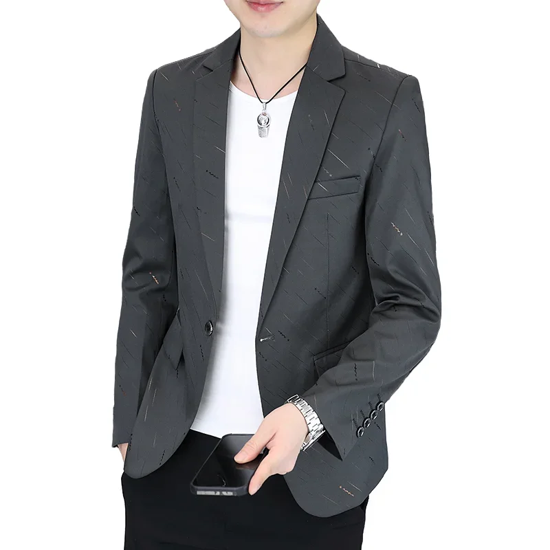 Men's Slim Fit Small Suit Fashion Personalized Star Rain Hot Stamping Business Suit Top Commuter Office Comfortable Work Clothes