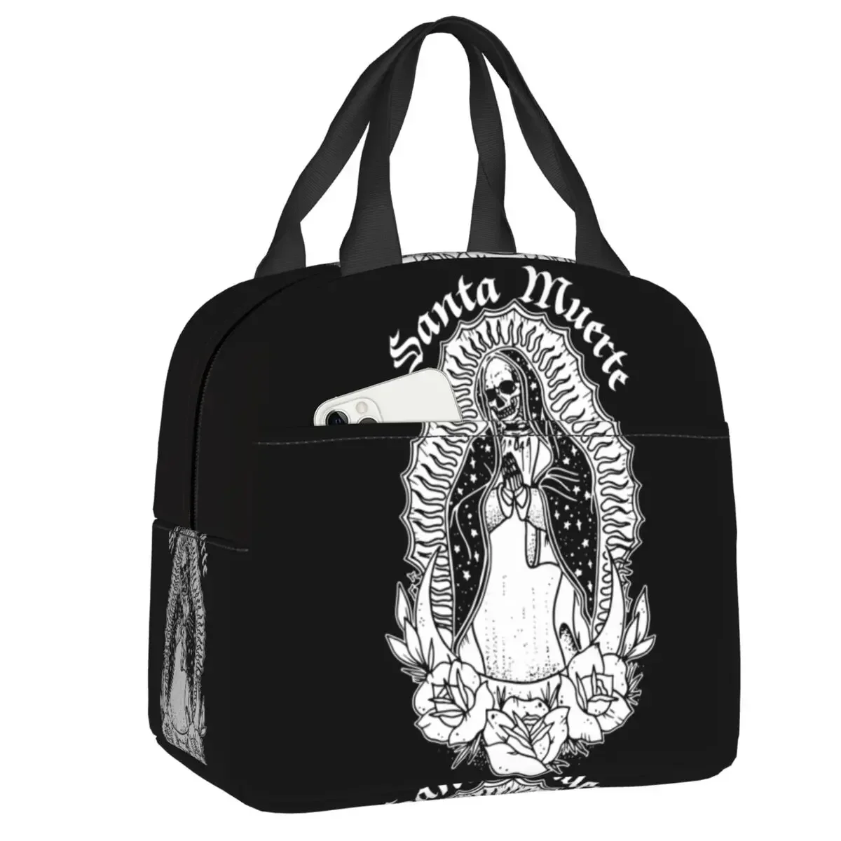 Muerte Saint Death Portable Lunch Boxes Women Waterproof Mexican Dead Sugar Skull Cooler Thermal Food Insulated Lunch Bag